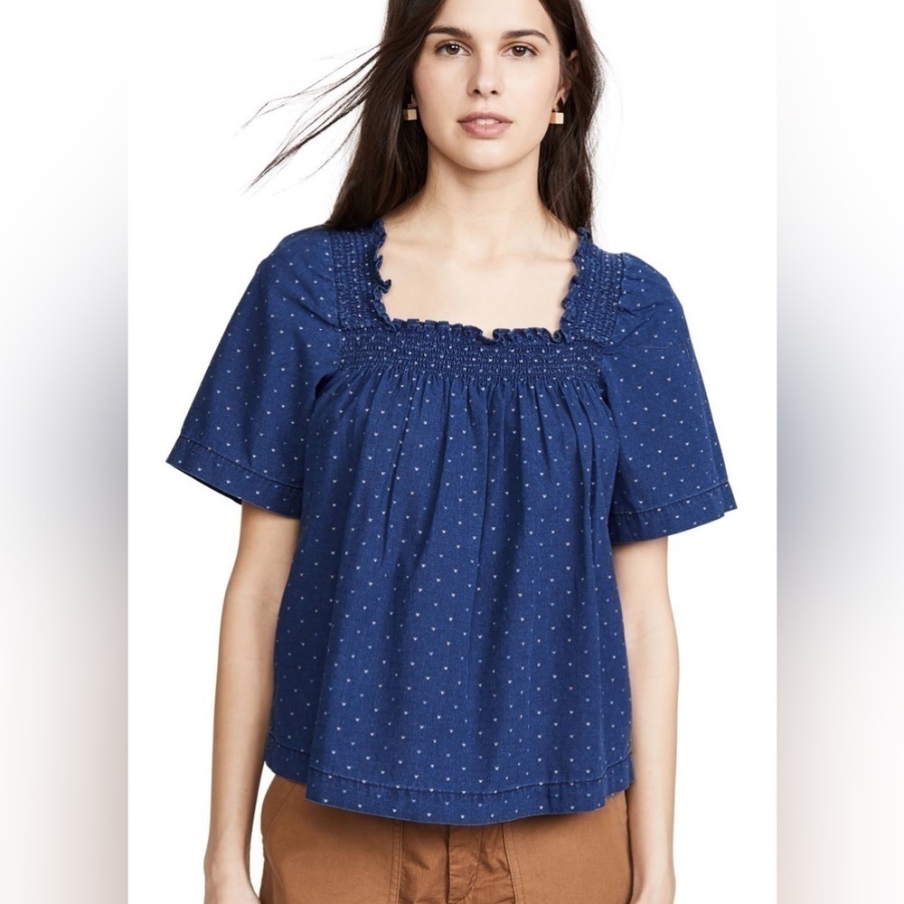Madewell Heart Print Boxy Oversize Square Neck Blouse Small - Picture 7 of 7